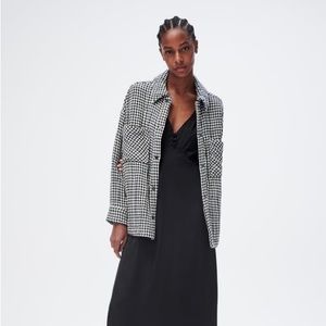 Zara Navy Plaid Padded Overshirt / Shacket (small)